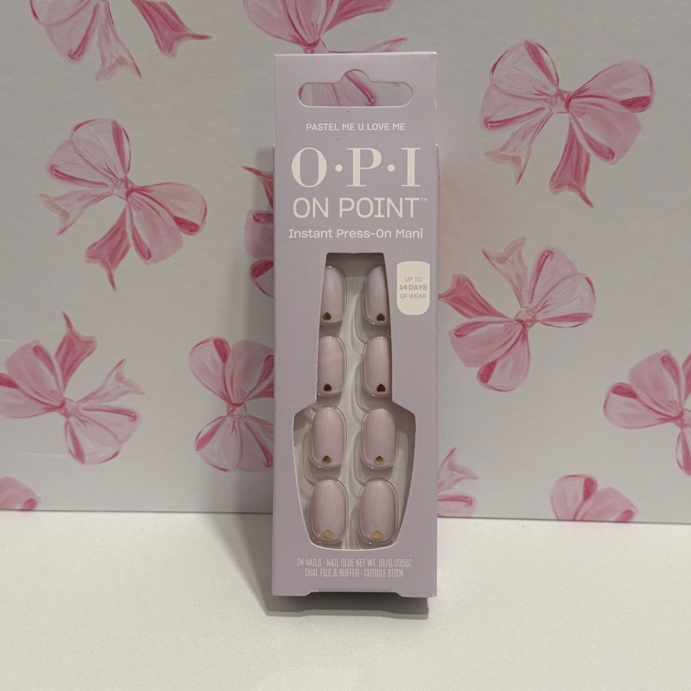 OPI On Point Instant Press-On Mani Pastel Me U Love Me Lavender Pink Hearts 24ct